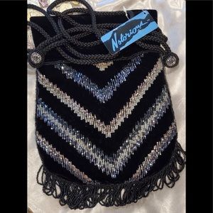 Beaded BLACK silver & gray sequence Evening Bag